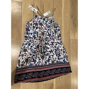 Q&A Kim Hollis Women's Crochet Detail Dress Size S White Blue Red Floral